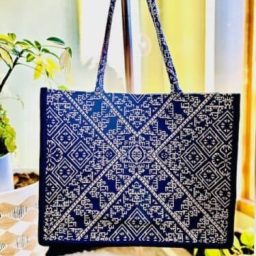 kenza velvet blue travel tote bag